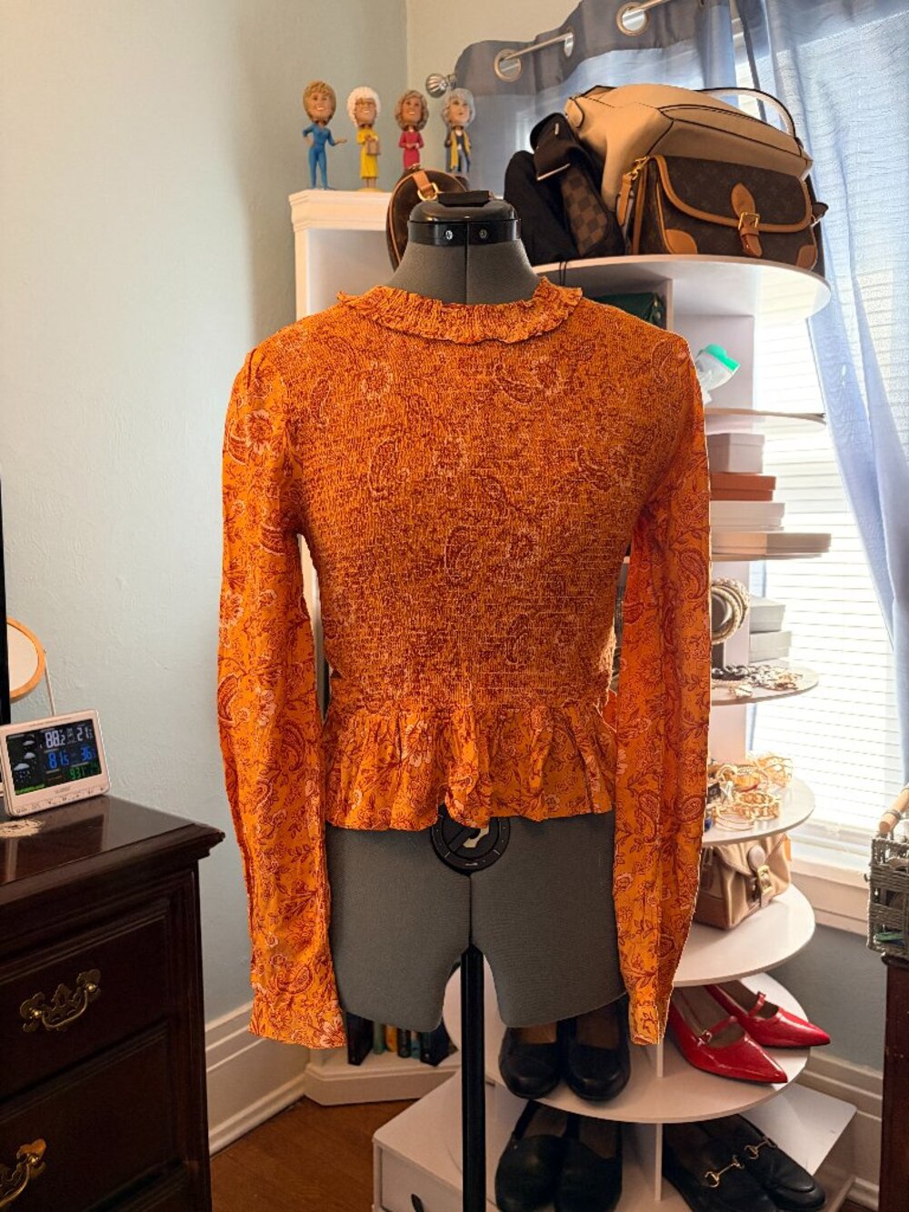 Patrons Of Peace Orange Smocked Peplum Top Boho Cottagecore Festival Western